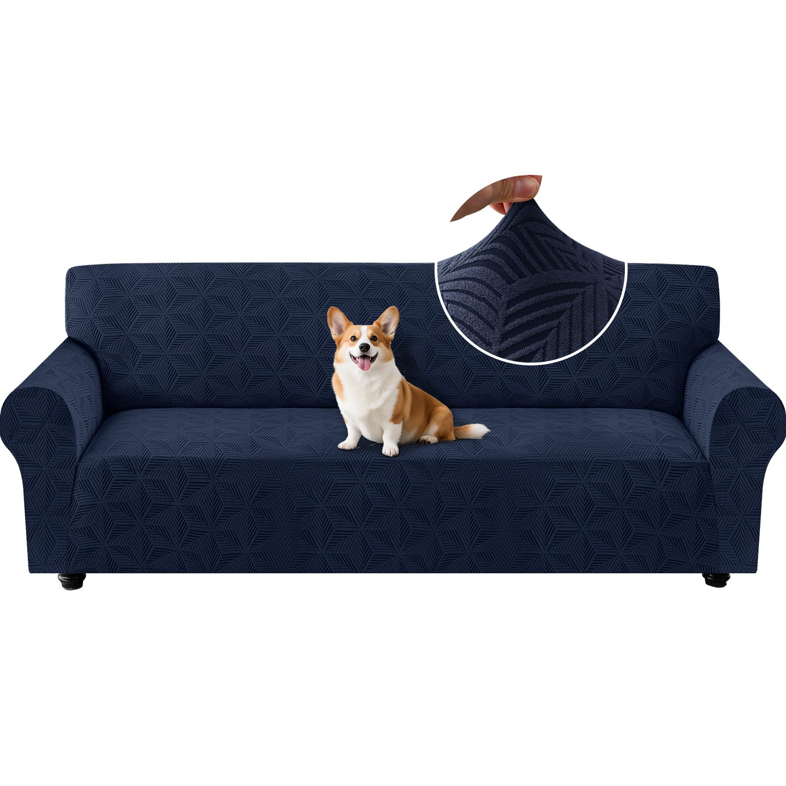 Ystyle Elastic Sofa Cover, 4 Seater Universal Sofa Covers with Armrests, Couch Cover, Anti-Scratch Non-Slip, Adjustable Stain-Resistant Sofa Protector, Anti Dogs Cats, Dark Blue Global Recycled Standard Global Recycled Standard Global Recycled Standard