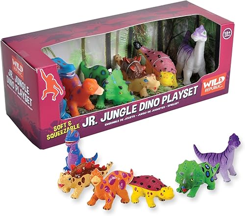 Wild Republic T-Rex, triceratops, estegosaurio, diplodoco, anquilosaurio, braquiosaurio, juego de dinosaurios de la selva junior, juego de 6 piezas