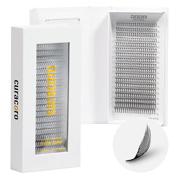 Curacoro Anime Feather Spikes Lash Extensions 9-16mm CC Curl Black | 360 Fans, Ultra-Lightweight, Laser-Printed Premade Lash Spikes, Defined, Laser-bonded Base