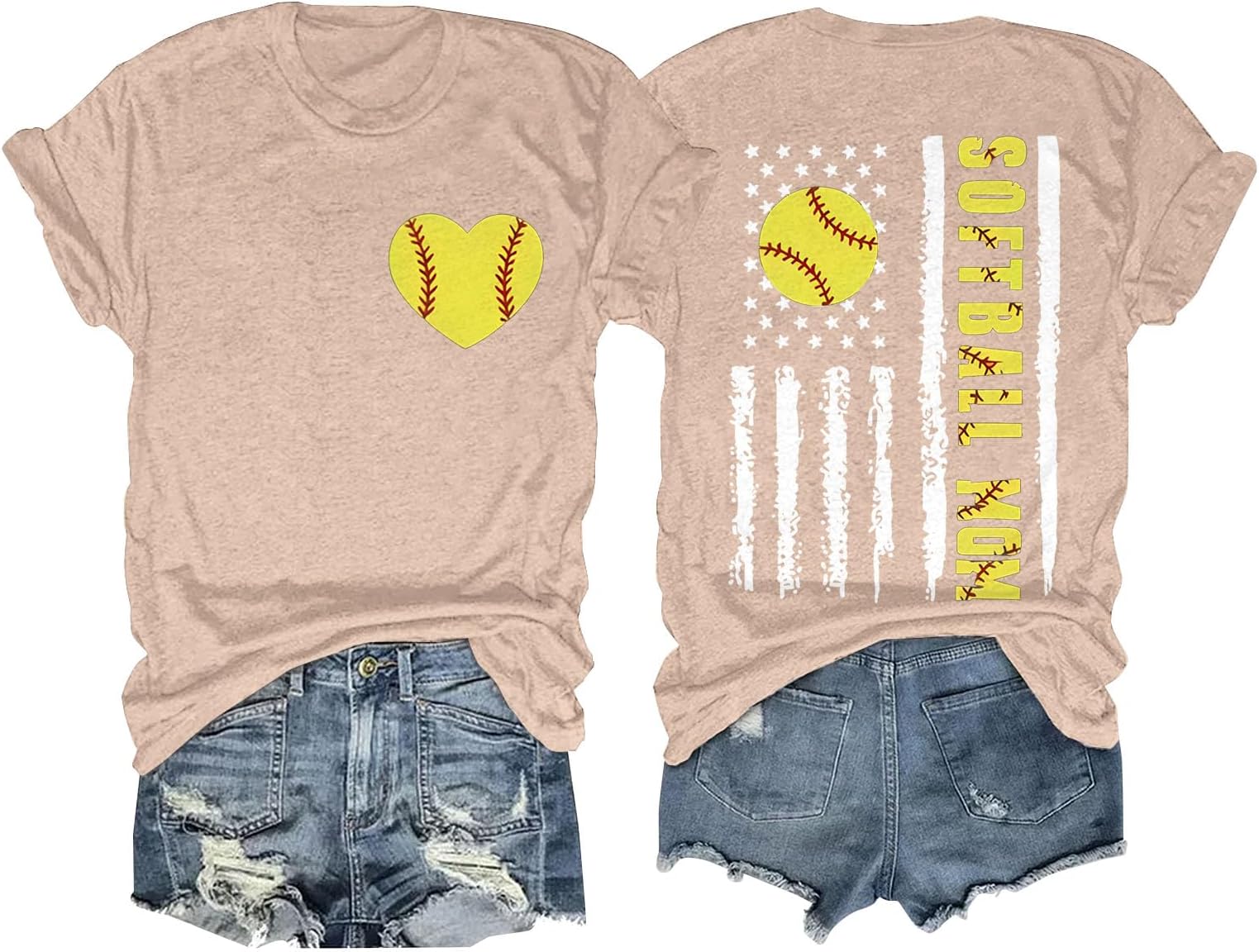 GenericAmerican Flag Baseball T Shirt Women Baseball Love Heart Print Shirt 4th of July Patriotic Shirts Short Sleeve Tops