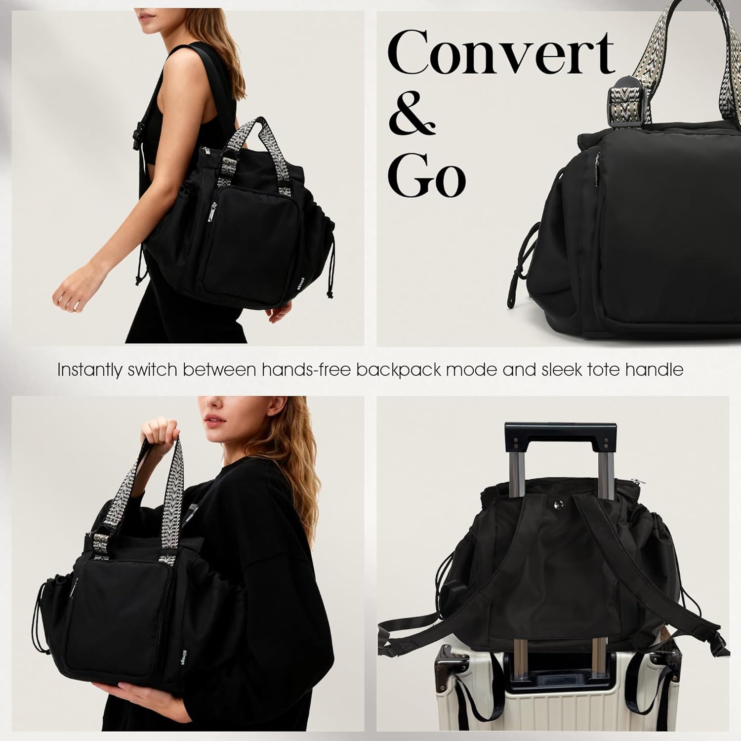 Everyday Bag Tote for Women, Spacious Diaper Bag with 16 Pockets, Durable Travel Bag, Sleek Work Shoulder Bag | 16 Pockets Org, Lay-Flat Design, 3-in-1 Versatility, Work & Travel Tote, Water-Resistant, Lightweight Midnight Black