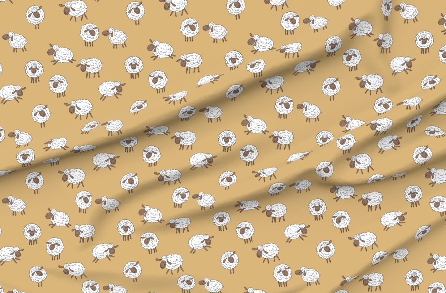 Spoonflower Fabric - Yellow Cartoon Sheep Whimsical Nursery Lamb Farm Animal Sweet Dreams Printed on Petal Cotton Fabric Fat Quarter - Sewing Quilting Apparel Crafts Decor