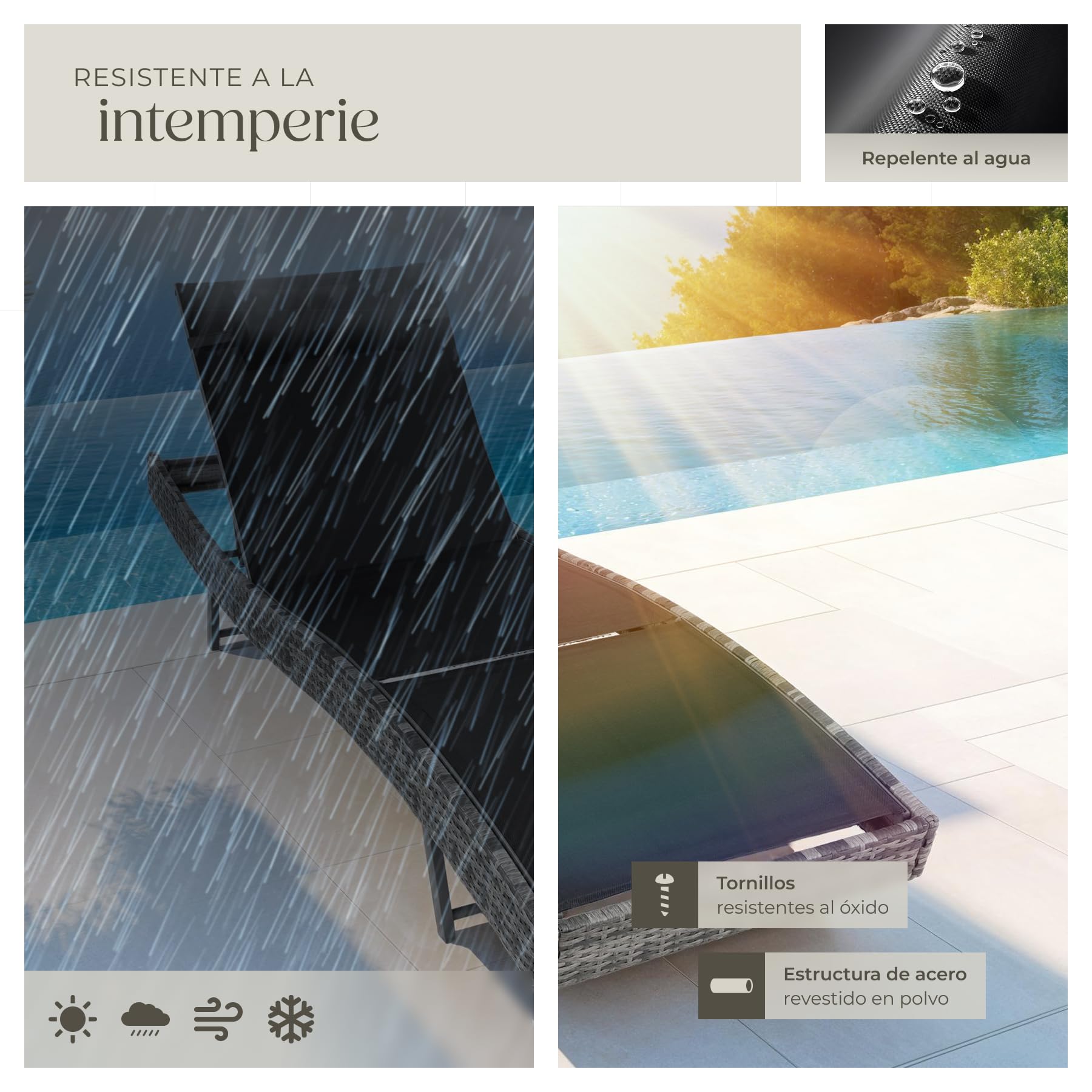 tectake® Tumbona Plegable para Jardín, Estructura de Aluminio con Techo Solar, Ajustable, Resistente a Intemperie, Bolsillo Lateral, Tumbonas Jardin Exterior, Muebles Jardin Exterior - Gris Jaspeado
