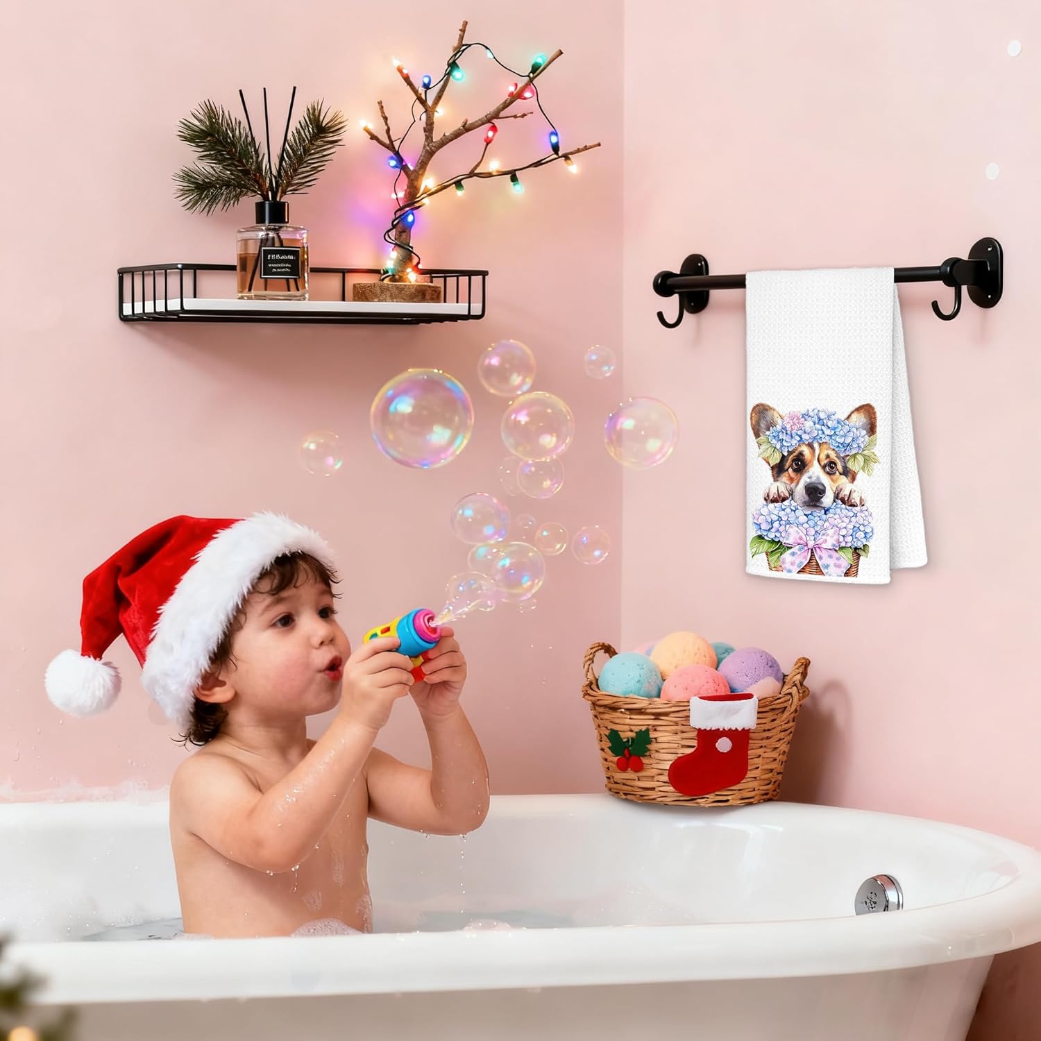 Coquette Bow Hydrangea Corgi Kitchen Towels 16x24 in, Corgi Lovers Gifts, Hydrangea Flower Basket Dog Decorative Hand Tea Dish Towels for Bathroom Kitchen - Image 5