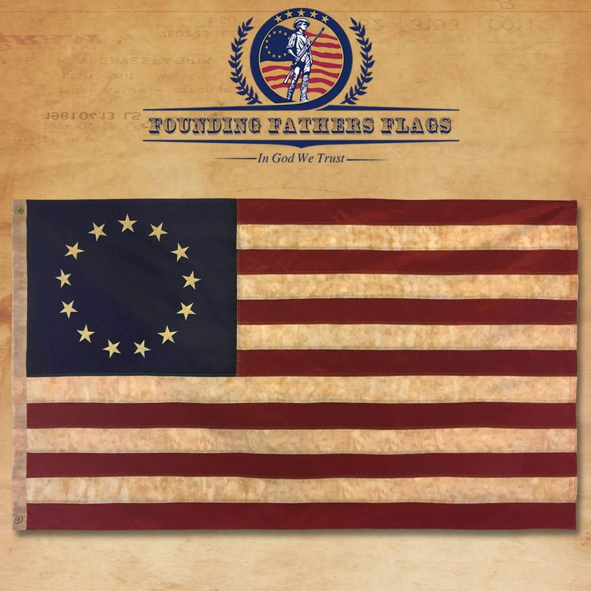 Betsy Ross Vintage Embroidered Flag - 3x5ft Premium Oxford Polyester - Founding Fathers Flags Durable Fade Resistant Outdoor Display for House Yard Porch Wall Patriotic Decor