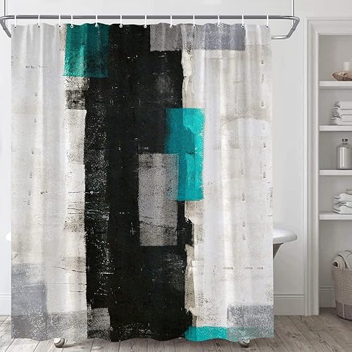 SATRTUD Juego de cortinas de ducha azul marino negro gris abstracto pintura rústica estilo moderno pinceladas estilo grunge decoración de pinceles