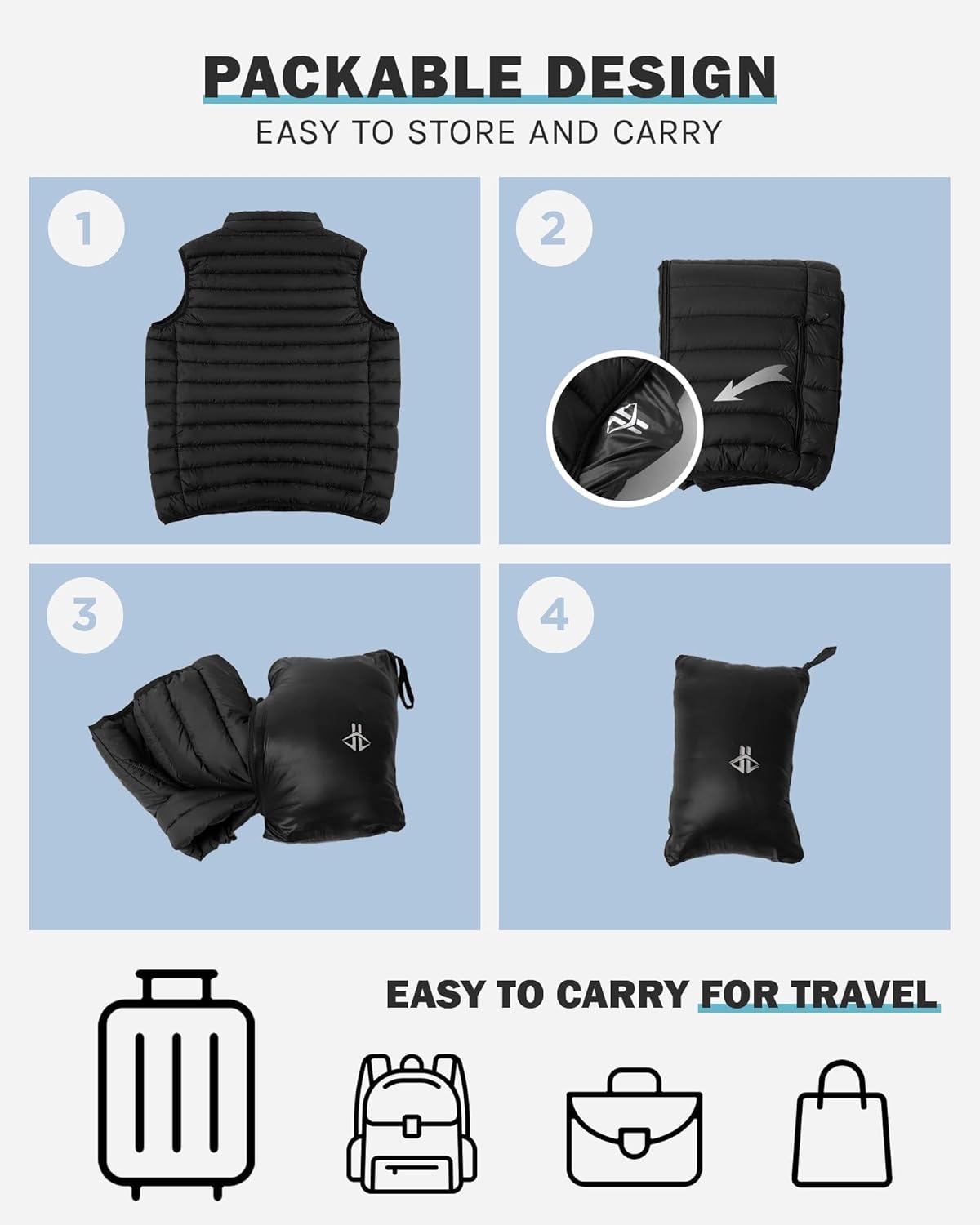 WHN Men's Lightweight Puffer Vest Outerwear Packable Waterproof Warm Quilted Sleeveless Jacket with Pockets Hiking Casual - Image 4