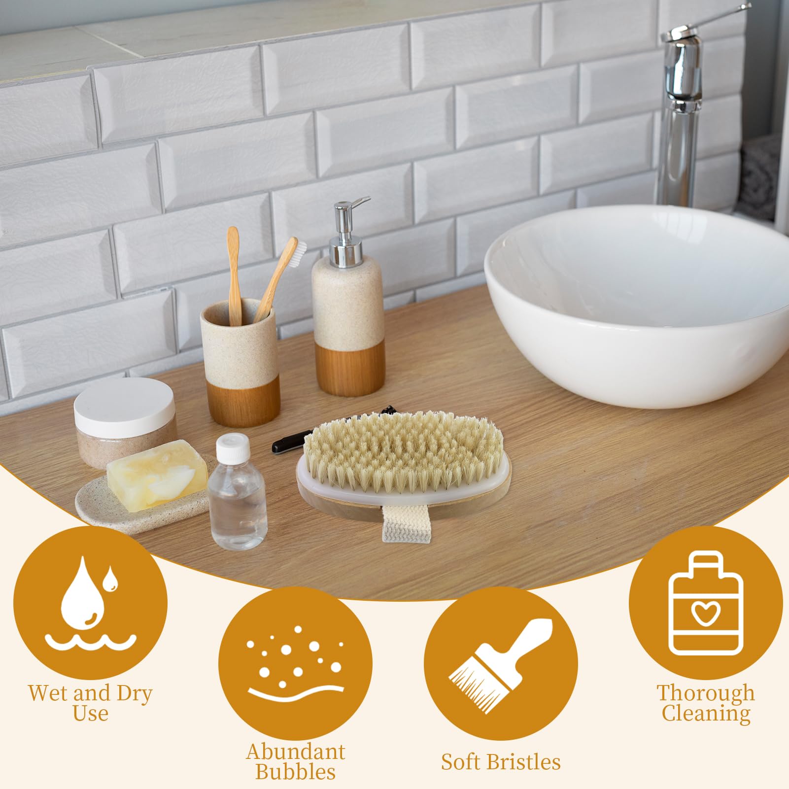 2 Pièces Brosse à sec pour le corps, Brosse exfoliante physique, Brosse masseuse pour le drainage lymphatique, brosse de bain à poils naturels pour Une Amélioration de La Circulation Sanguine