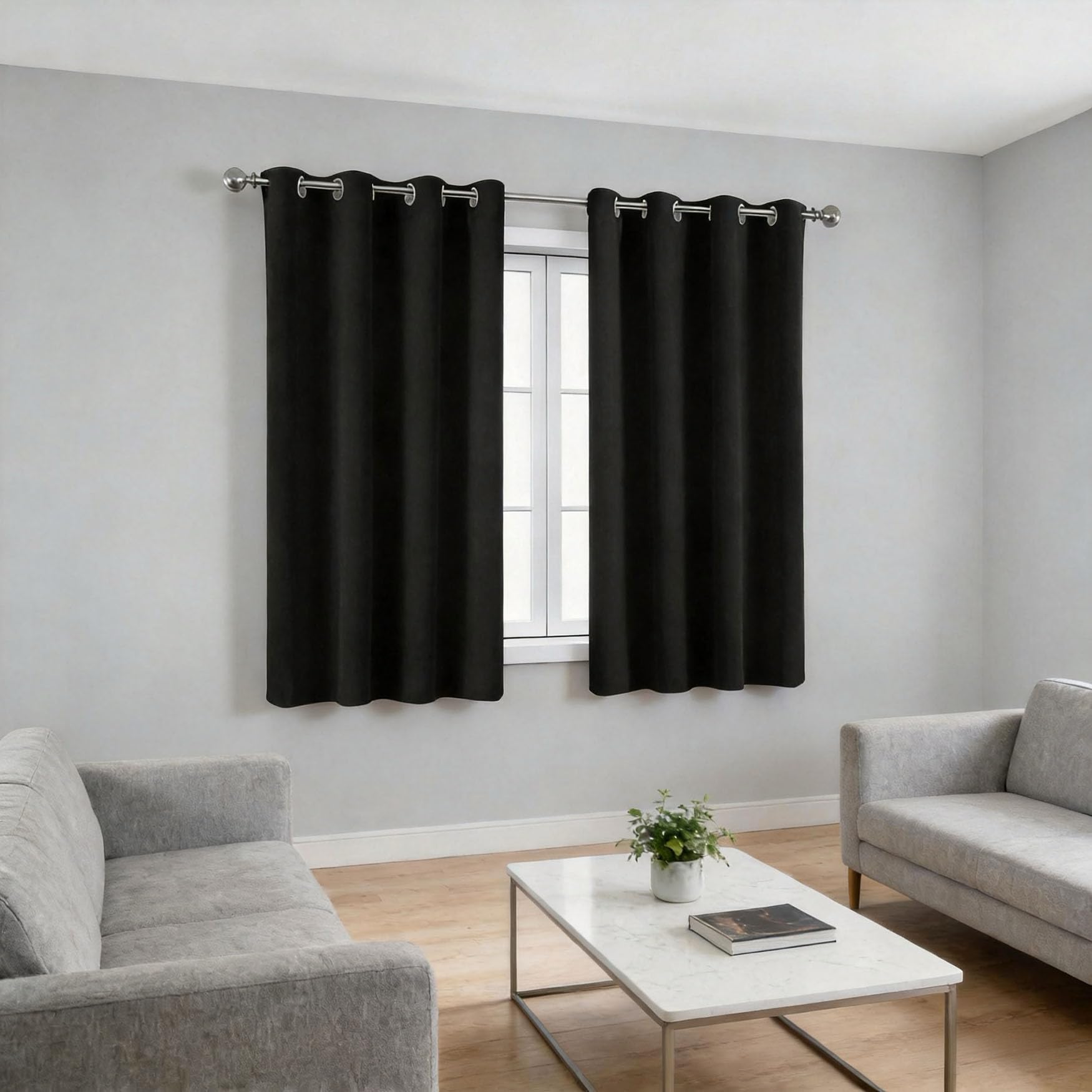 Rideau occultant 110x210 cm noir à oeillets pour fenêtre de chambre