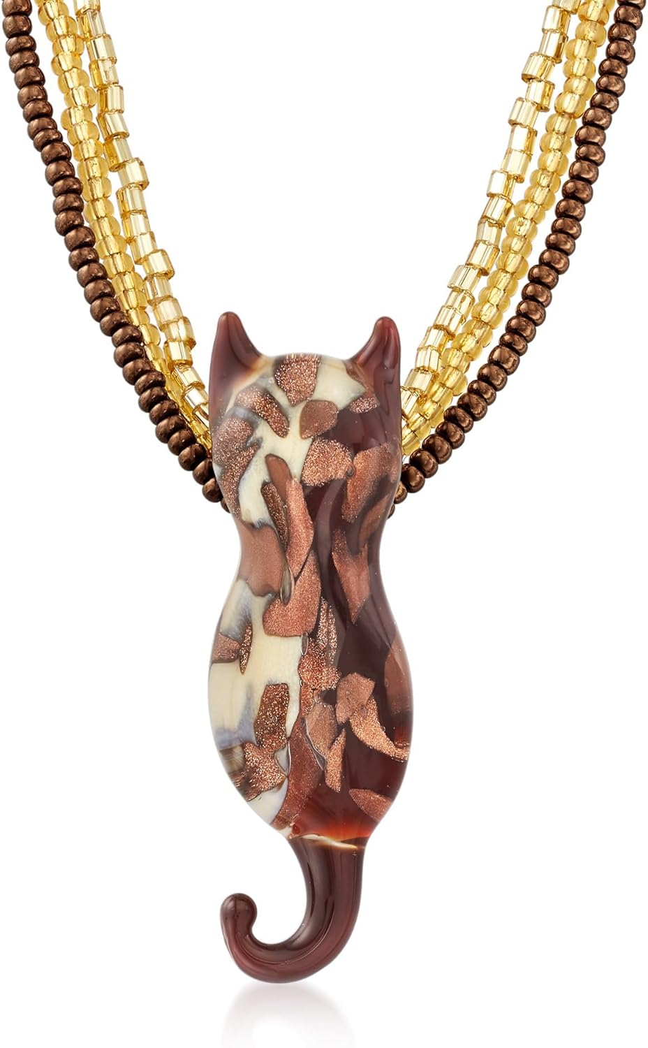 Ross-Simons Italian Multicolored Murano Glass 3-Strand Cat Pendant Necklace With 18kt Gold Over Sterling