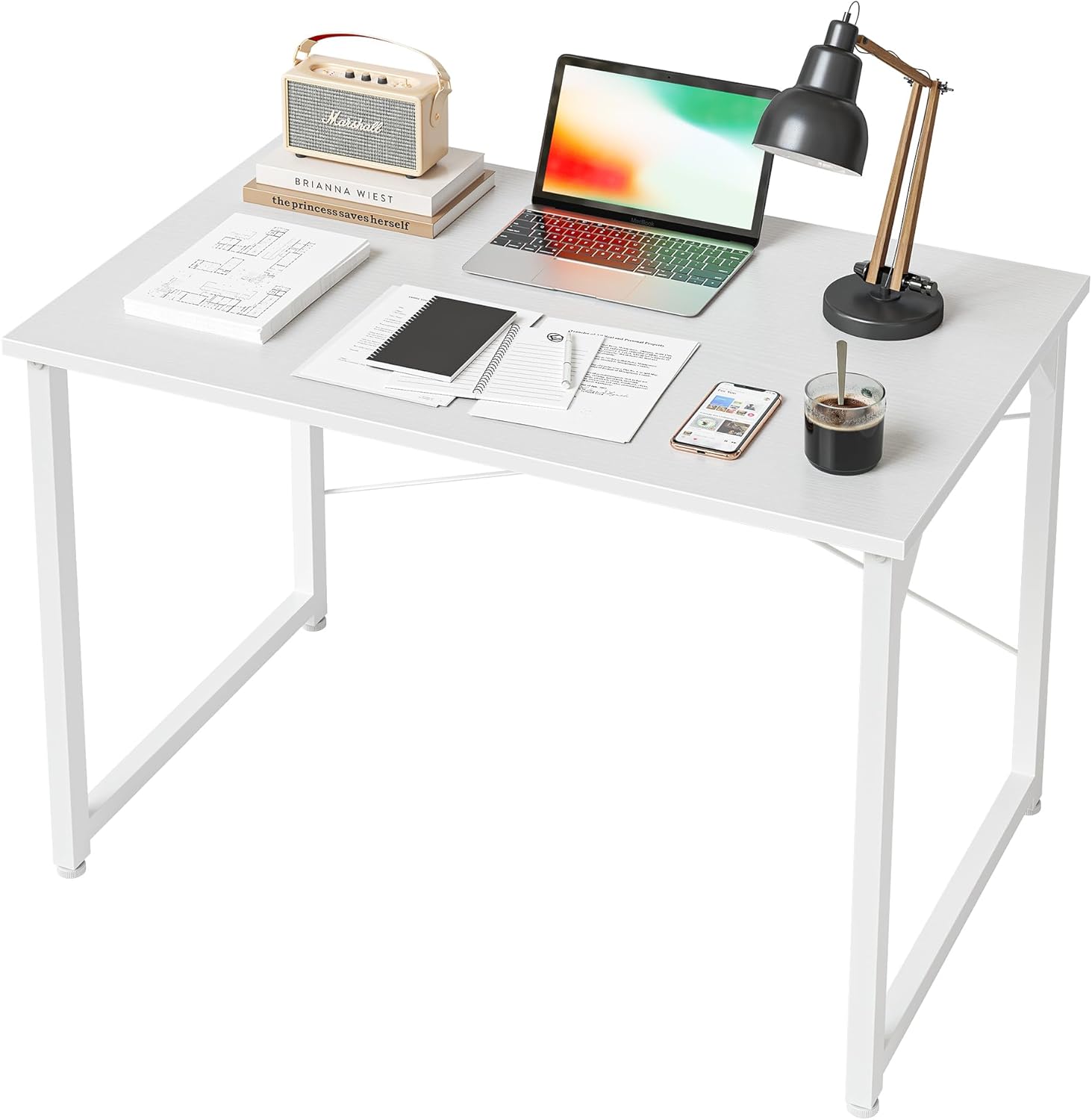 CubiCubi Computer Desk, 40 inch Home Office Small Desk, Modern Style PC Table for Home, Office, Study, Writing, Pure White