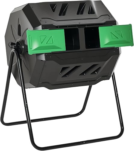 Outsunny 43 Gallon Dual Chamber Tumbling Compost Bin with 360° Rotation, Green