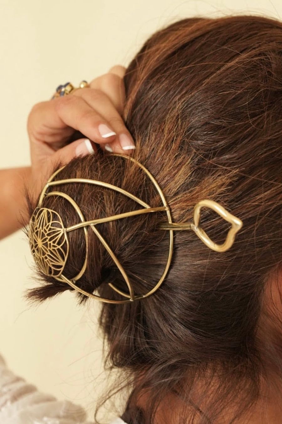Brass Hair Bun Cage with Hair Fork, Gold Hair Clip for Thin Hair, Hair Barrette Bun Holder, Spiral Hair Pin, Styling Hair Bun Accessories for Women