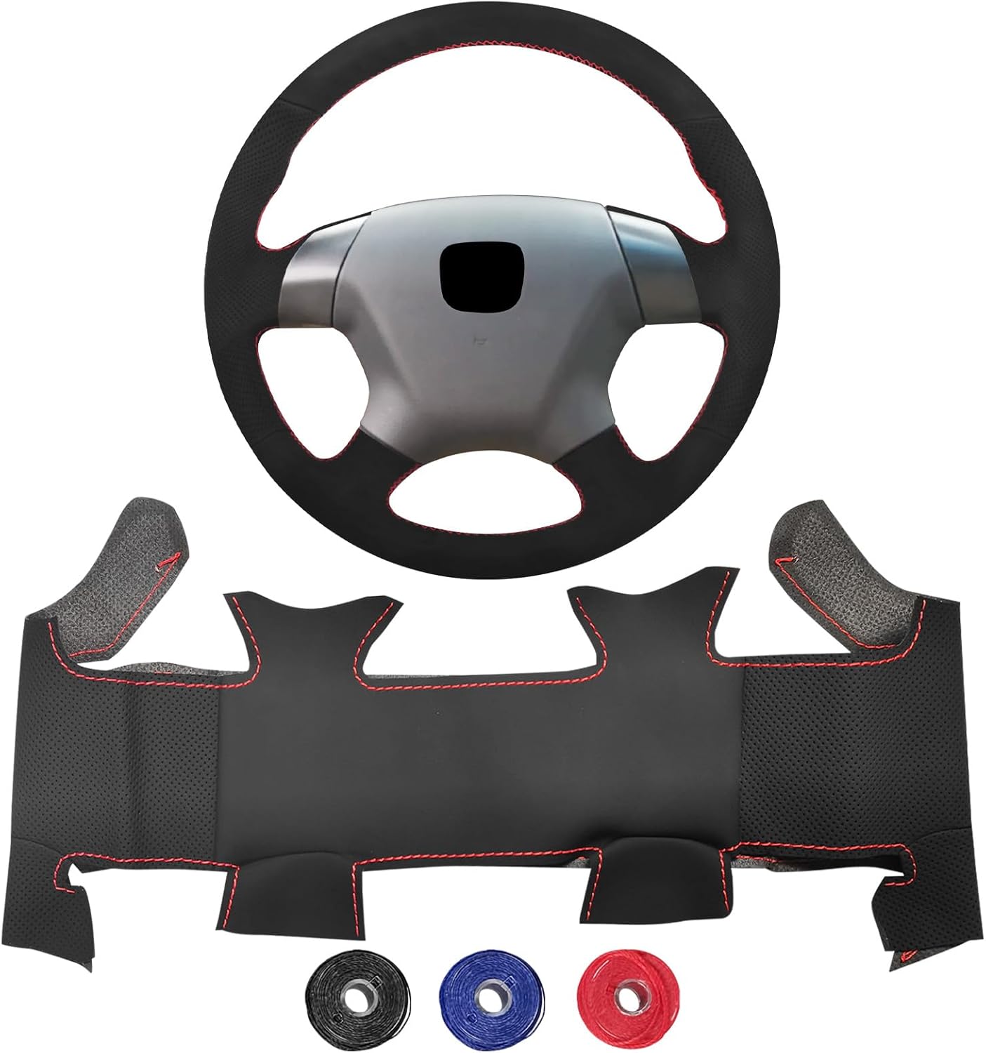 Microfiber Leather Hand Sewn Steering Wheel Cover Compatible with Honda Accord 2003-2007 Odyssey 2005-2010 DIY Steering Wheel Protector On Wrap Interior Accessories