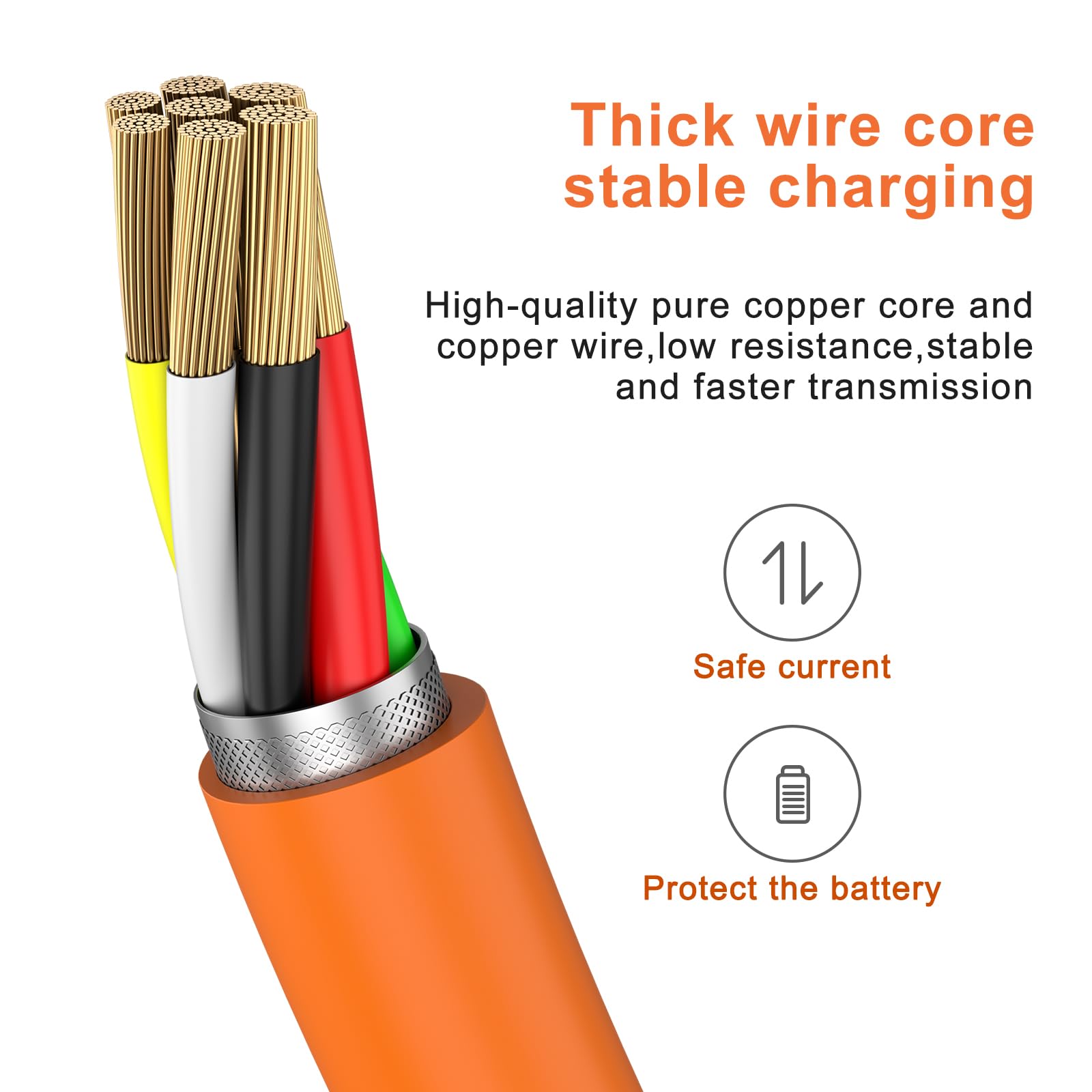 Replacement Fast Charging Charger Cable Power Cord compatible for Ring Enabled Video Doorbell (2020 Release) 2/3/3 Plus/4, Doorbell Pro/Plus and Camera Battery Charging Cable (Orange) — view 4