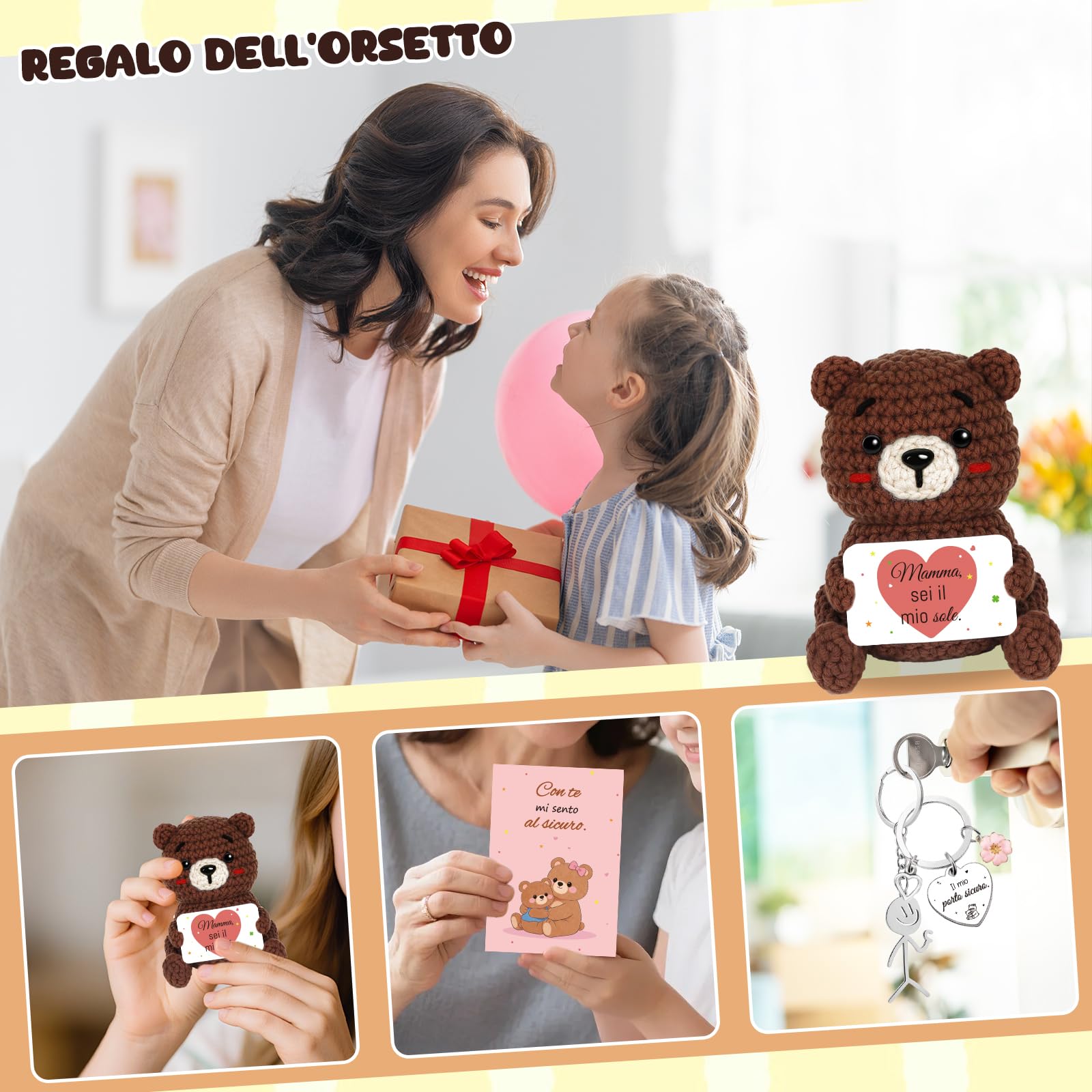 Mum Gifts - Handmade Crochet Bear with Mum Card, You're My Sun, Mum Gift for Birthday Christmas Mother's Day, Plush Bear Gift for Mom, Mom - 5