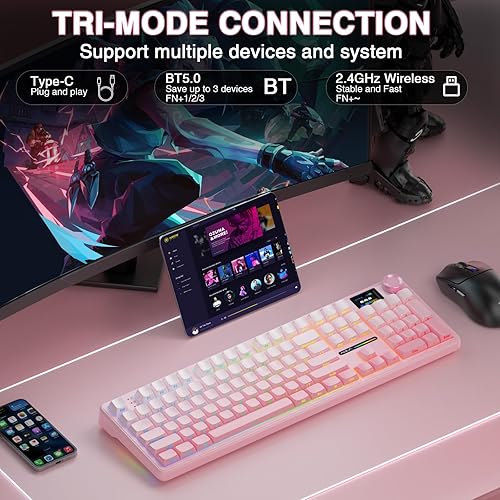 Miniatura 4 de AULA F108 PRO - Teclado mecánico inalámbrico con pantalla y perilla, teclado de tamaño completo con batería de 8000 mAh, interruptores