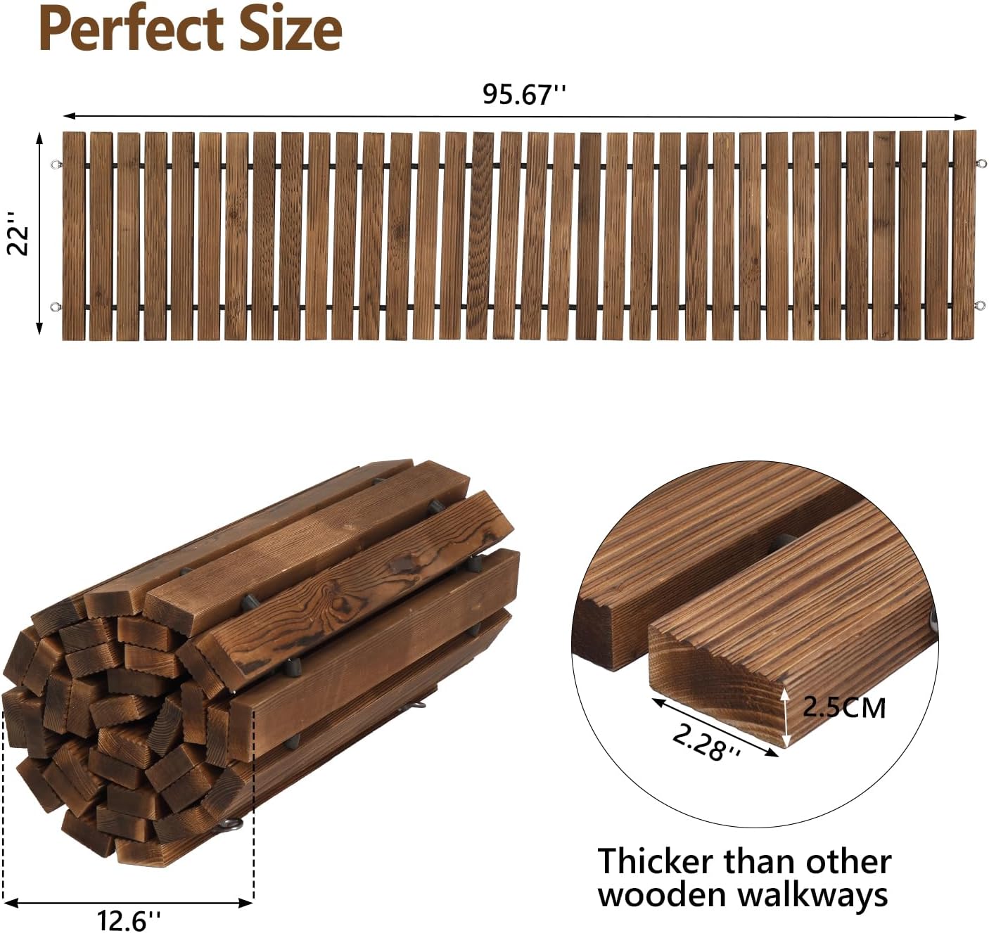 VINGLI Oversized 22IN W 8FT L Wooden Garden Pathway for Outdoors, Roll Out Garden Pathway Walkway Flooring W/Steel Wire, Anti-Slip Texture, Ground Stakes, Outside Walkway for Patio, Wedding, 2PCS