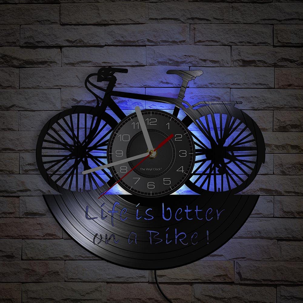 Smotly With Lights Vinyl Clock, Creative Bicycle Night Light, Handmade Art Gift, Suitable For Any Wall Decoration Clock Gift! (With Light/Gift: Hook+Gift Bag)