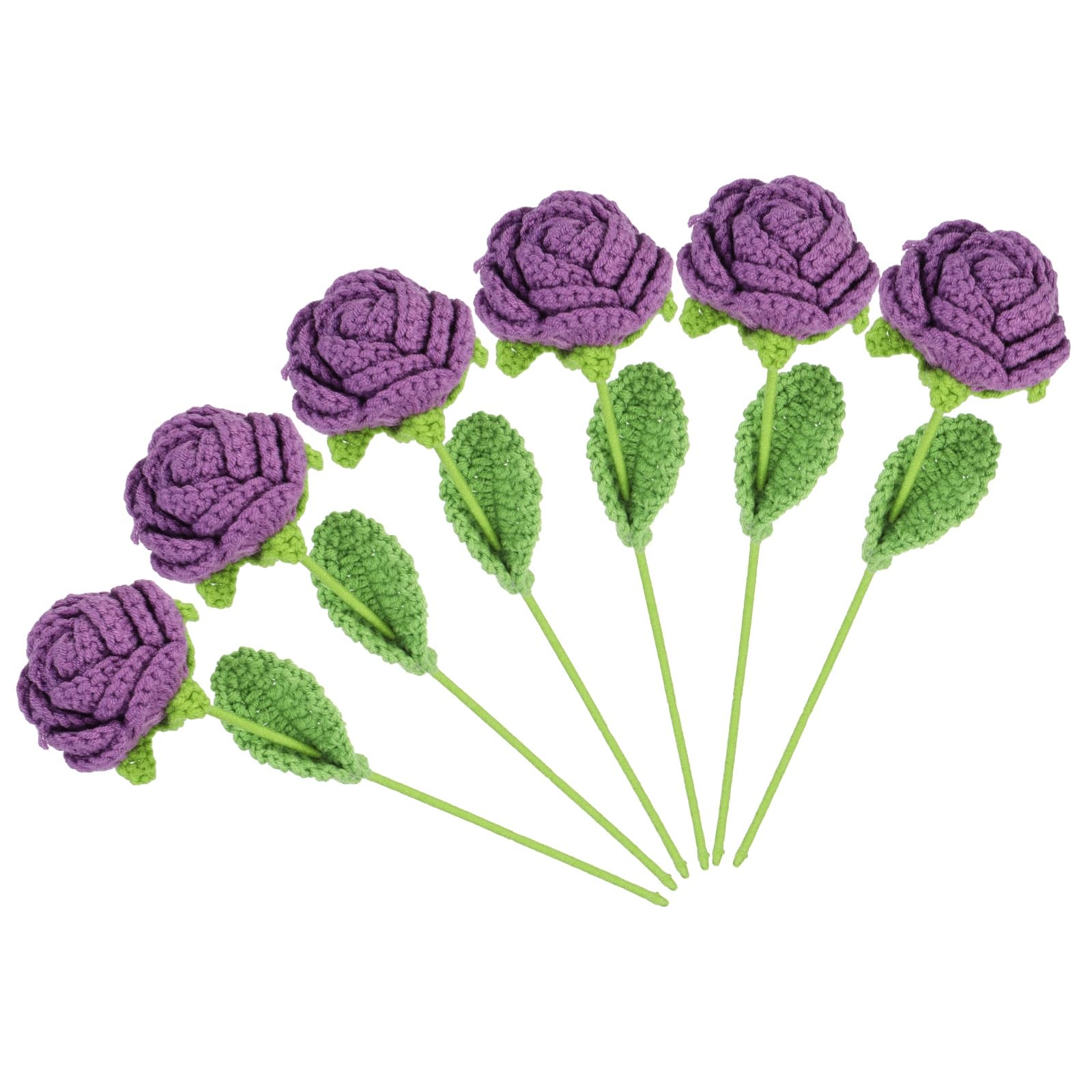 sourcing map 6Pcs Crochet Flower, Rose Handmade Knitted Bouquet Crochet Artificial Flowers for Home Decor Mother's Day Birthday Wedding Graduation Bouquet, Dark Purple