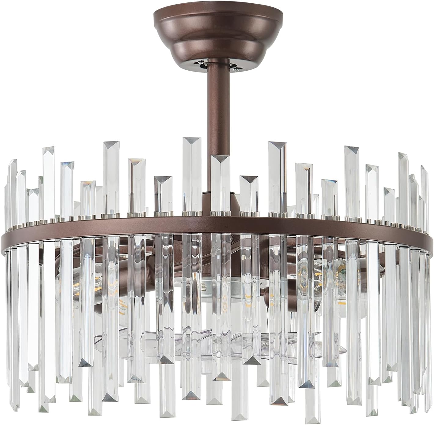 Brown Fandelier Ceiling Fans with Lights, Crystal Chandelier Ceiling Fan with Light Remote Control, Mid Century with 6 Speeds for Bedroom, Living Room