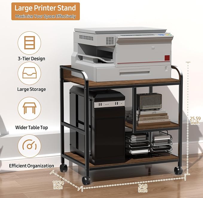 Mesa soporte para impresora con gran capacidad y ruedas miniatura 3