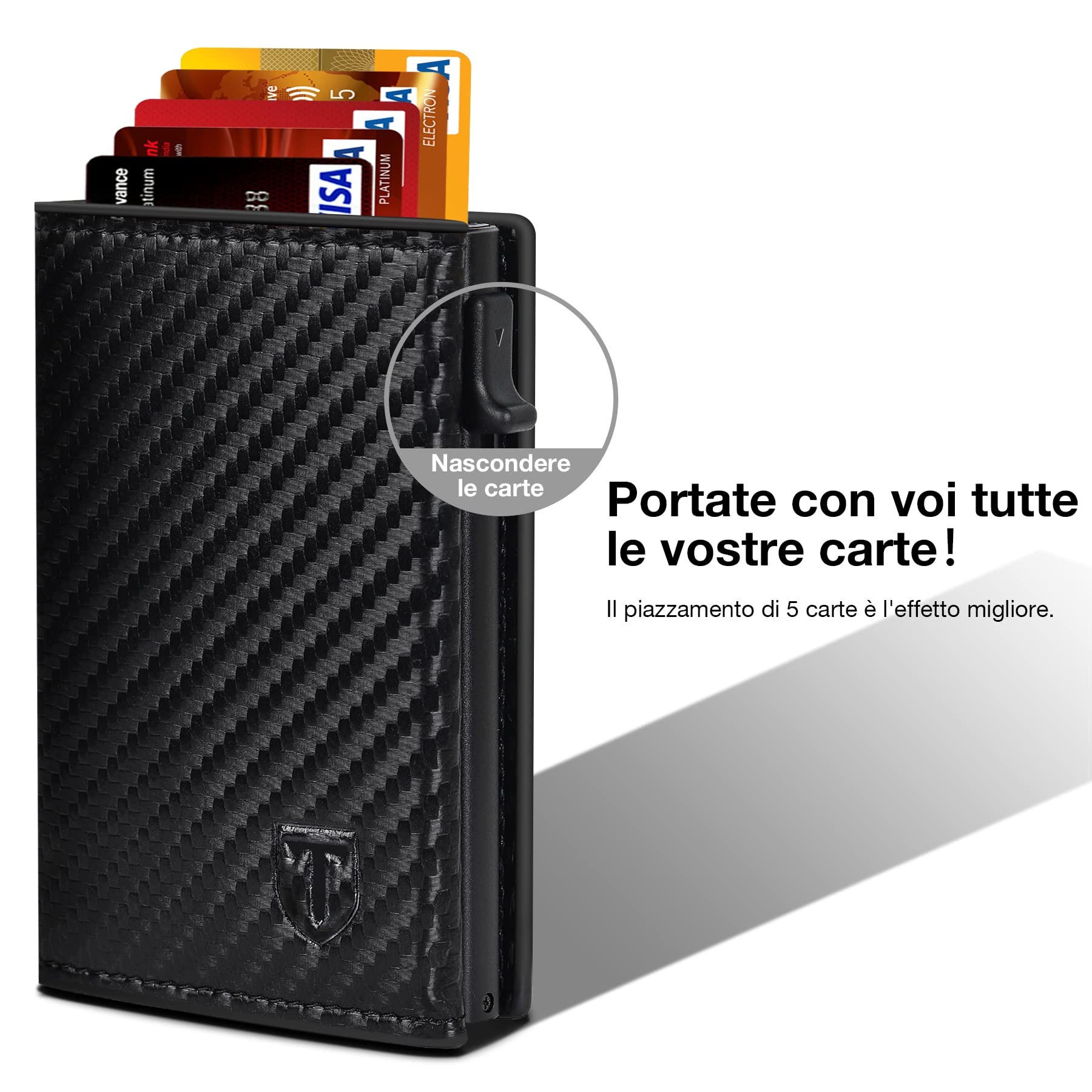 TEEHON Porta Carte di Credito da Uomo e Donna | Portafoglio Uomo Slim RFID | Portacarte Uomo Mini Porta Tessere | Portacarte Chiusura Magnetica | Con ZIP | Scatola Regalo (B-NERO)