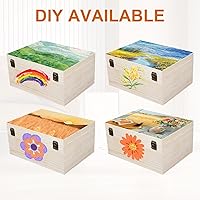 Vista 4 de Caja de madera sin terminar, cajas de madera natural de 12 x 9 x 5 pulgadas, caja grande de madera con tapa con bisagras y cierre frontal, cajas