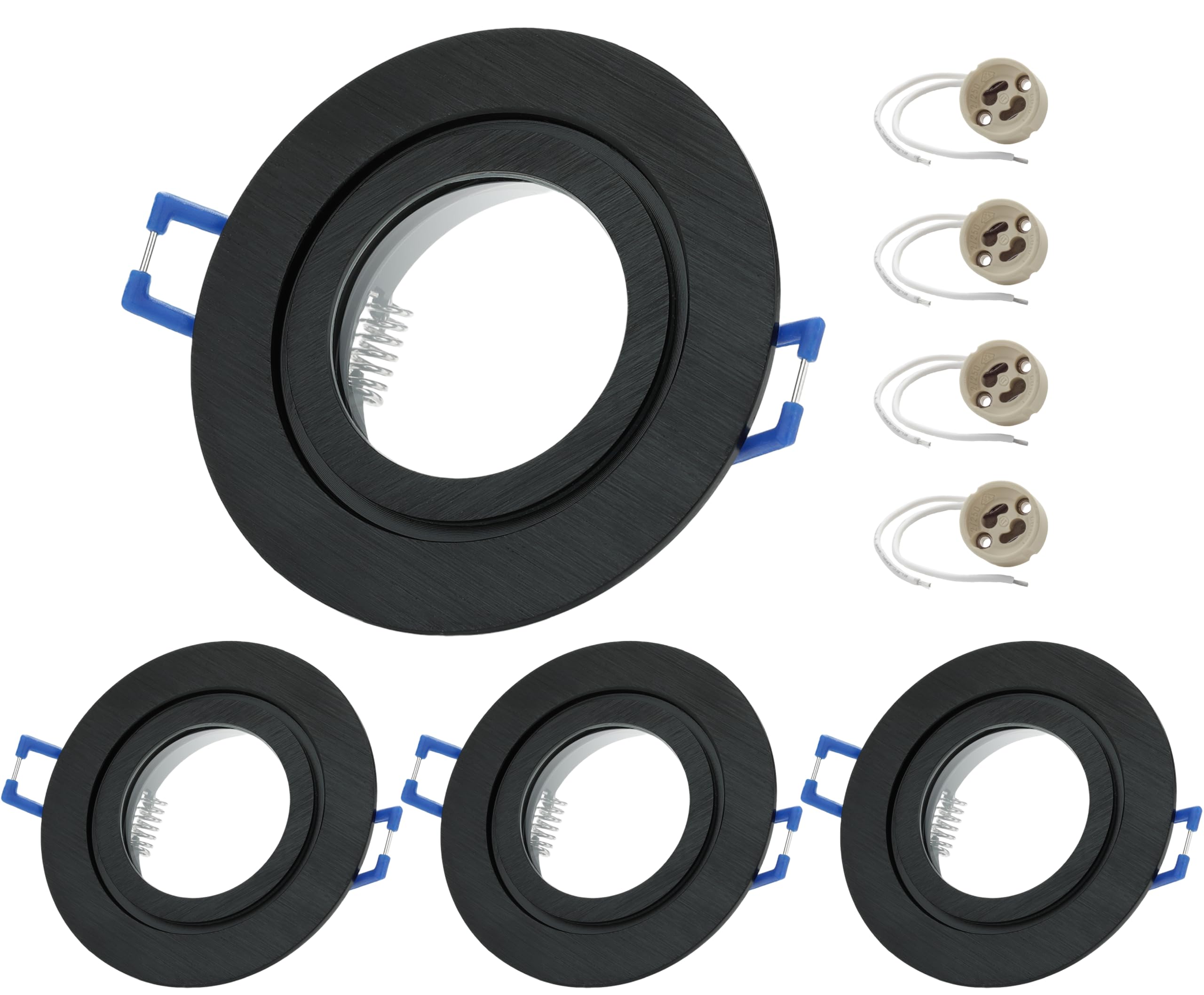 Sweet Led 4x marco empotrable incluido casquillo GU10 - IP44 focos empotrables para baño, focos LED empotrables redondos de aluminio - Ø 84mm, negro