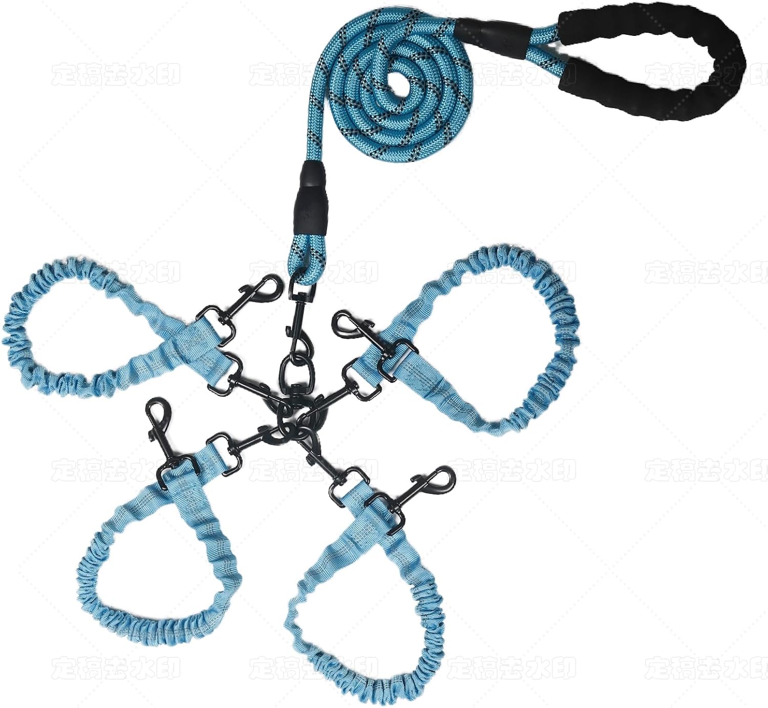 Dog Double Leashes,4-Dog Rope Bungee Four Leash - Tangle-Free Design with Padded Handle, 360° Swivel Control & Removable Feature for Walking Multiple Dogs