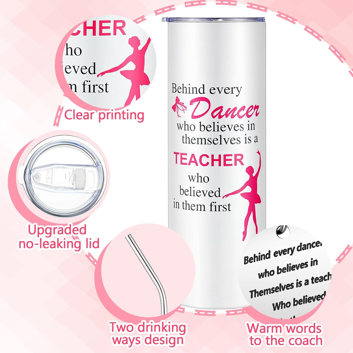 Dance Teacher Appreciation Gift Sets for Women Ballet Teacher Tumbler Includes 20 oz Stainless Steel Travel Mug with Lid Straw and Keychain Best Gift Ideas for Ballet Teachers Dancer Coach - Image 3