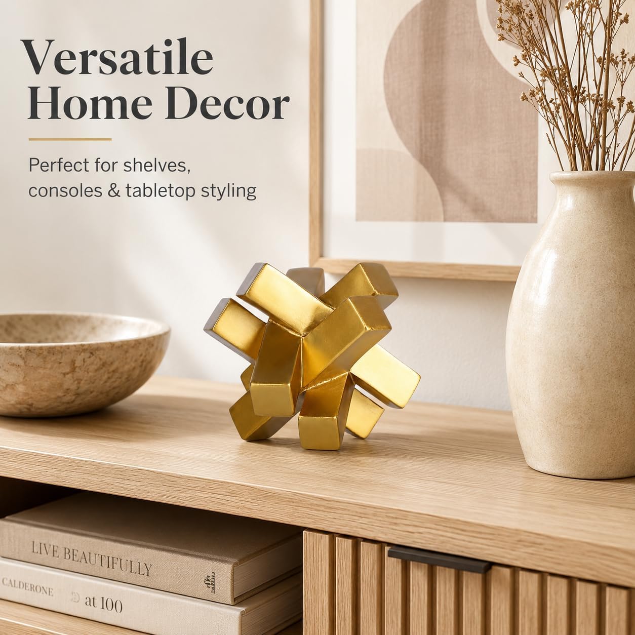 XMGZQ Gold Knot Statue for Coffee Table Decor,Modern Minimalist Geometric Knot Sculpture and Figurines,Abstract Art Line Decorative Ornaments Knick Knacks for Shelves,Bookcase,Console,Tabletop,Entry