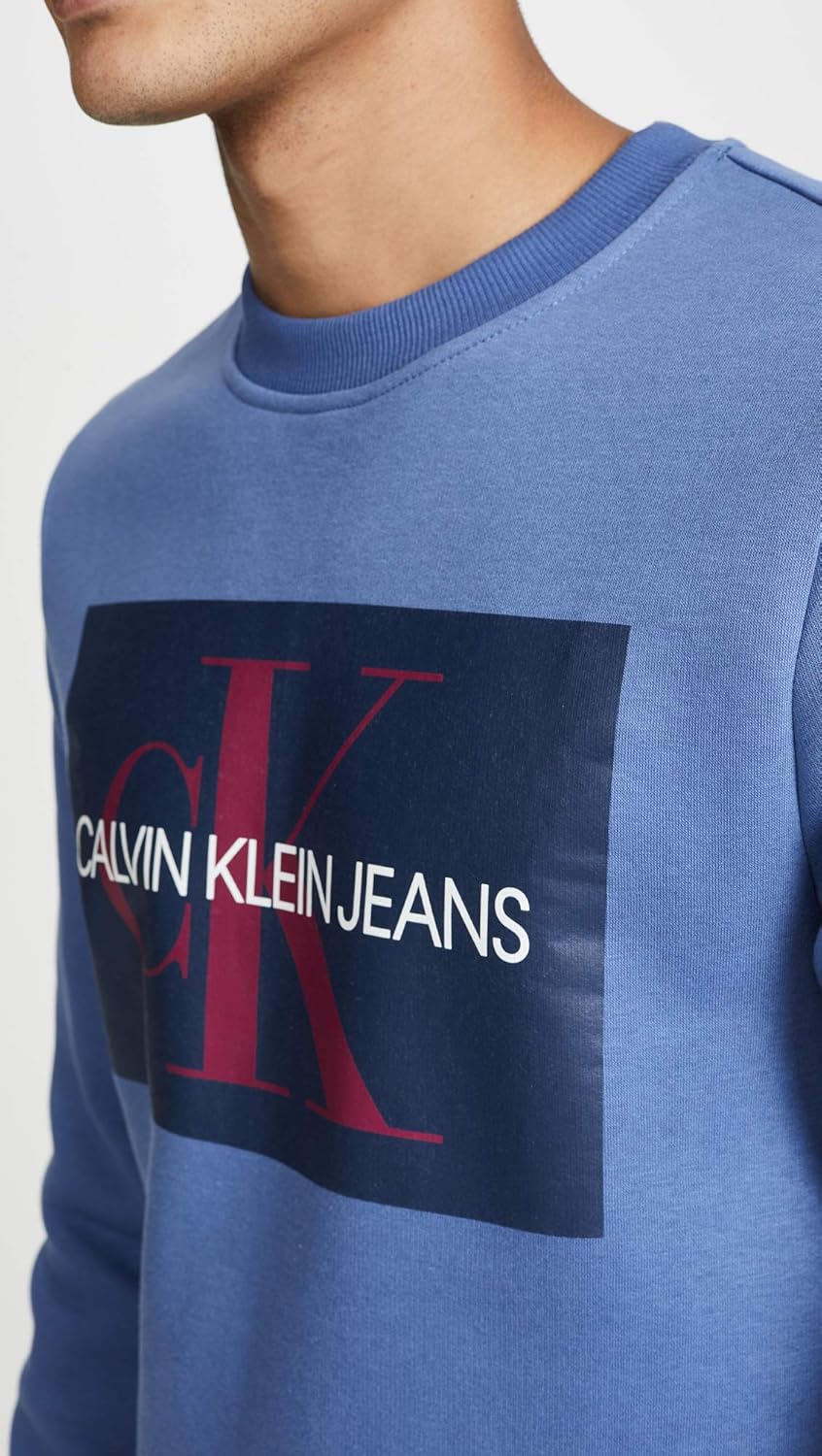 Calvin Klein Men's Monogram Logo Crew Neck Sweatshirt Large Gray Blue