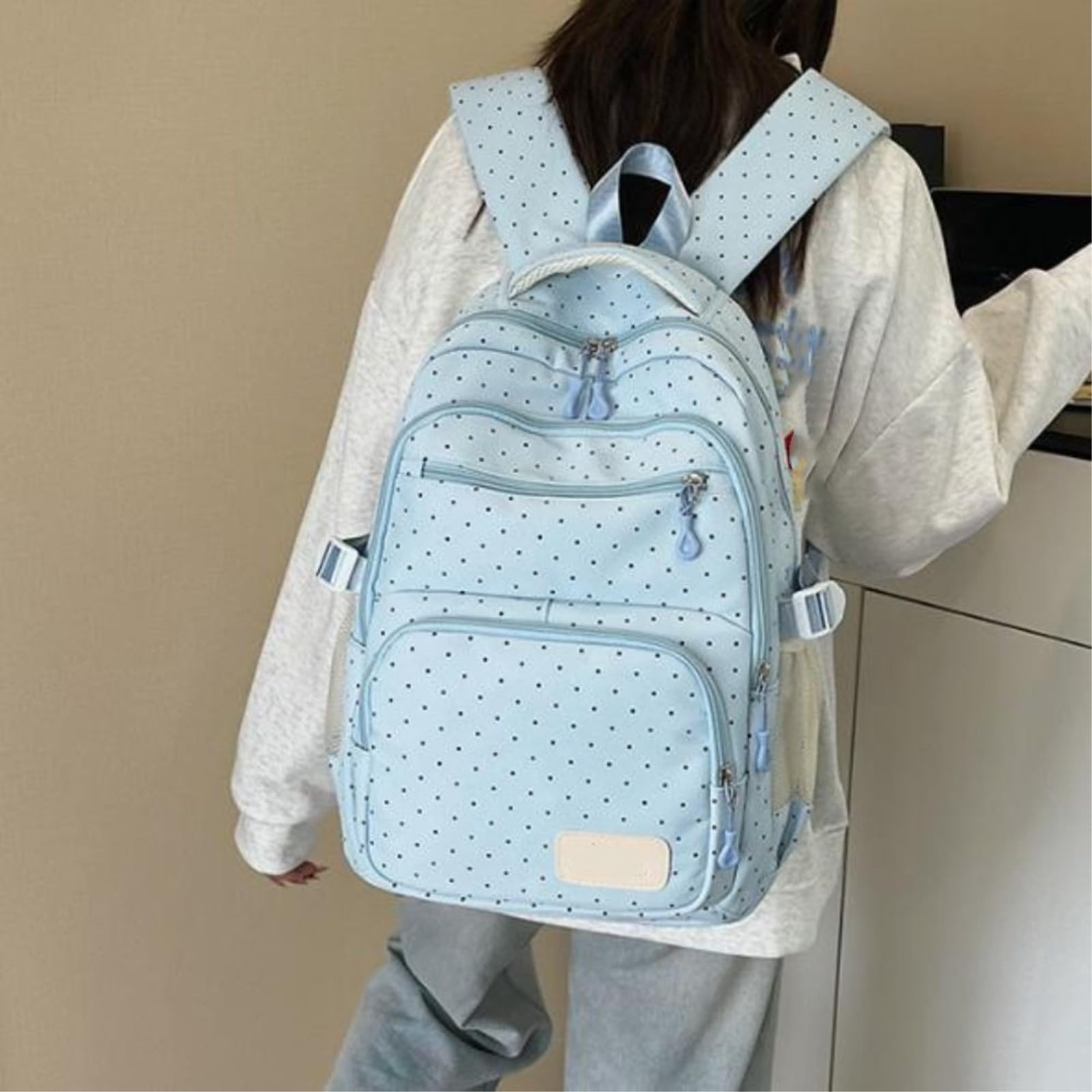 Mochila Polka Dot 3pcs Multi Compartimento Estudiante Bolso Escolar con Crossbody De Lápiz
