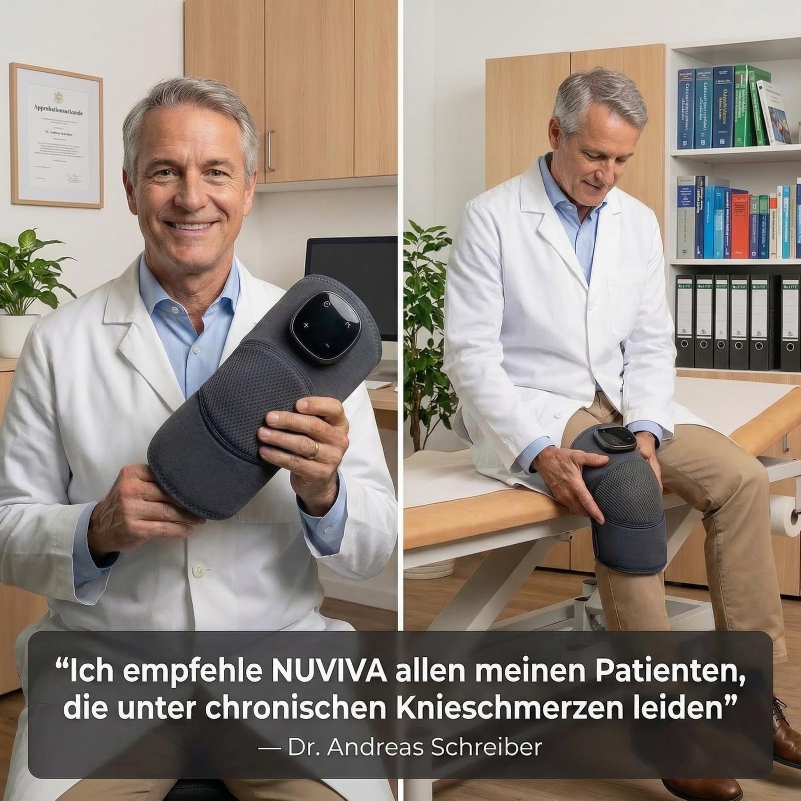 Nuviva Triple Method Knie-Massagegerät,Beheizter Kniemassager mit Vibration,verstellbare Gurte,für Knie,Schultern und Ellbogen,drahtlos,tragbar mit langer Akkuleistung