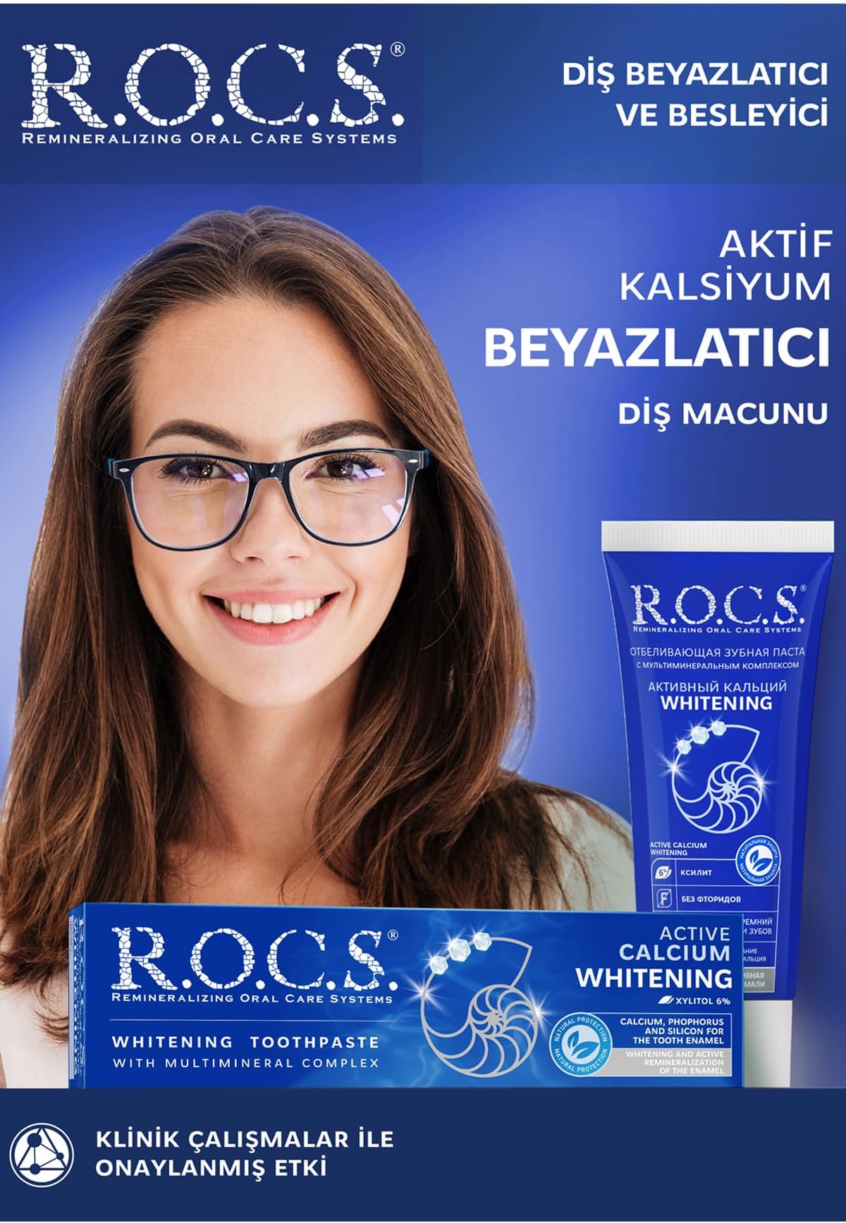 R.O.C.S. (ROCS) Toothpaste Active Calcium Whitening 94 g- Fluoride Free - Safe Formula - Additional Source of Calcium - Whitening Effect- Protection Against Caries- Enamel Remineralization