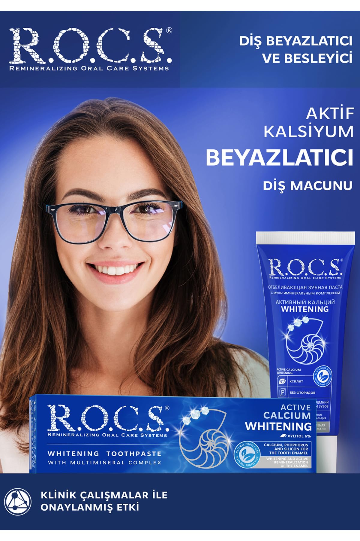 R.O.C.S. (ROCS) Toothpaste Active Calcium Whitening 94 g- Fluoride Free - Safe Formula - Additional Source of Calcium - Whitening Effect- Protection Against Caries- Enamel Remineralization
