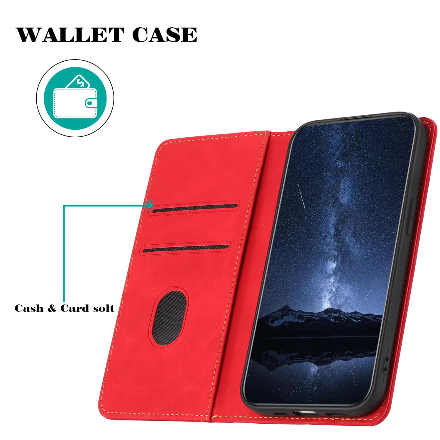 xinyunew Compatibile per Xiaomi Redmi Note 9 4G/Redmi 10X 4G con 2 Vetro Temperato,Antiurto Cover a Libro Magnetica Portafoglio Folio PU Pelle Flip Caso con Wallet Case Cover Rosso