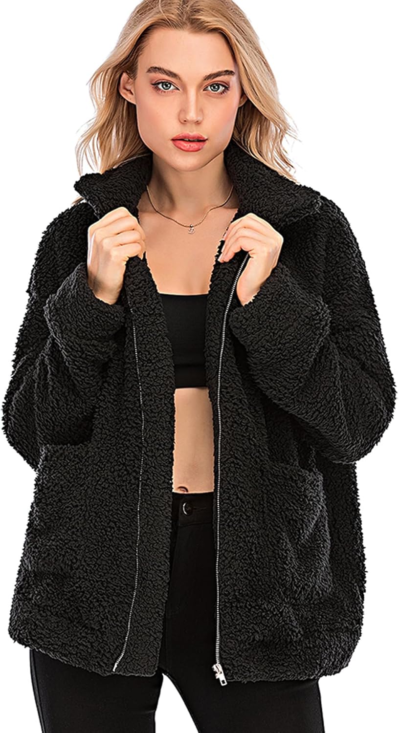 Comeon Winter Coats for Women Shaggy Fur Jacket Fuzzy Faux Shearling Zip Up Oversized Warm Shacket Outwear - Image 3