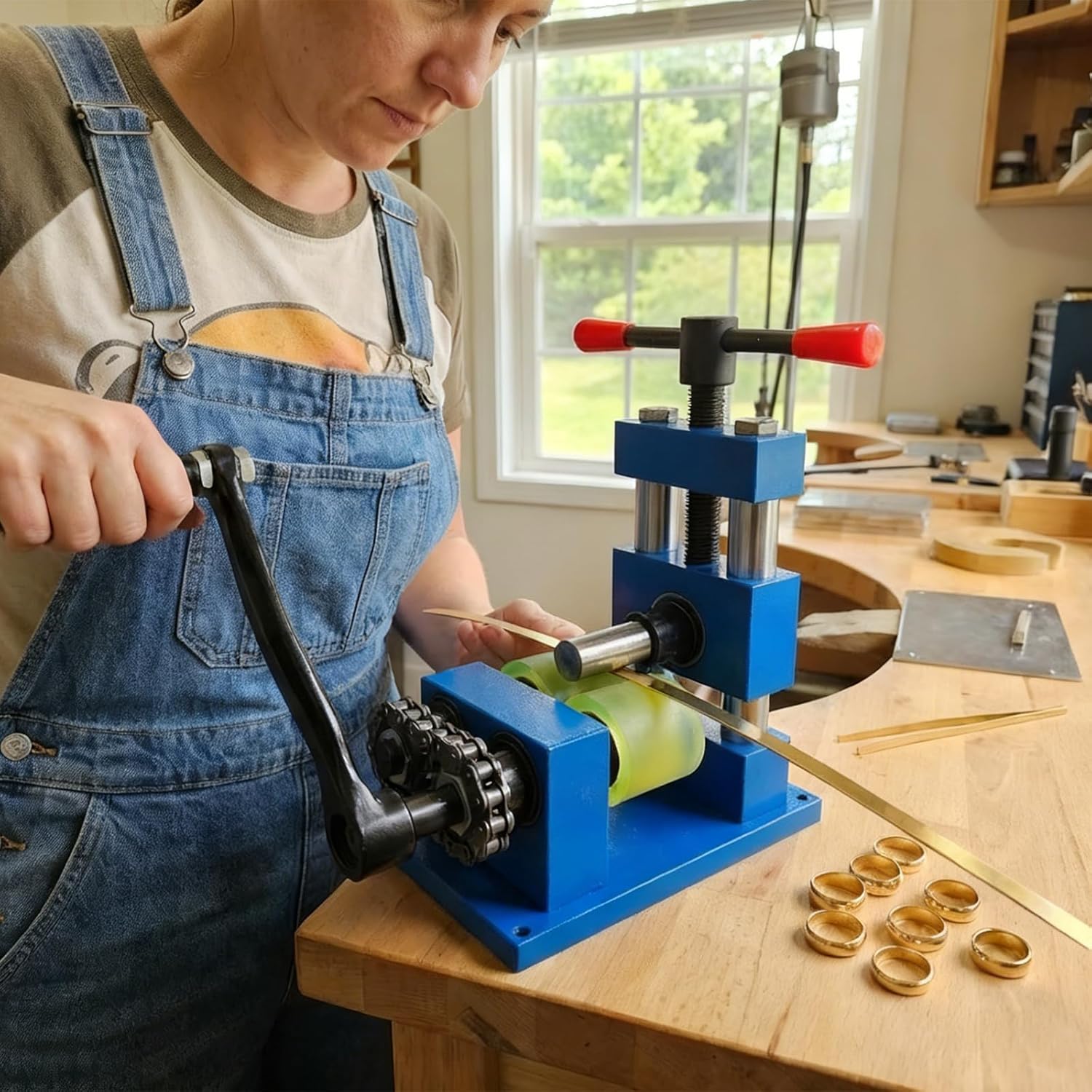 YLINKZORMA Ring Bender Tool, Bracelet Bending Tool, Rolling Mill for Jewelry, Hand Crank 2-in-1 Multifunction Bracelet Maker Machine for DIY Gold Silver Ring Earring