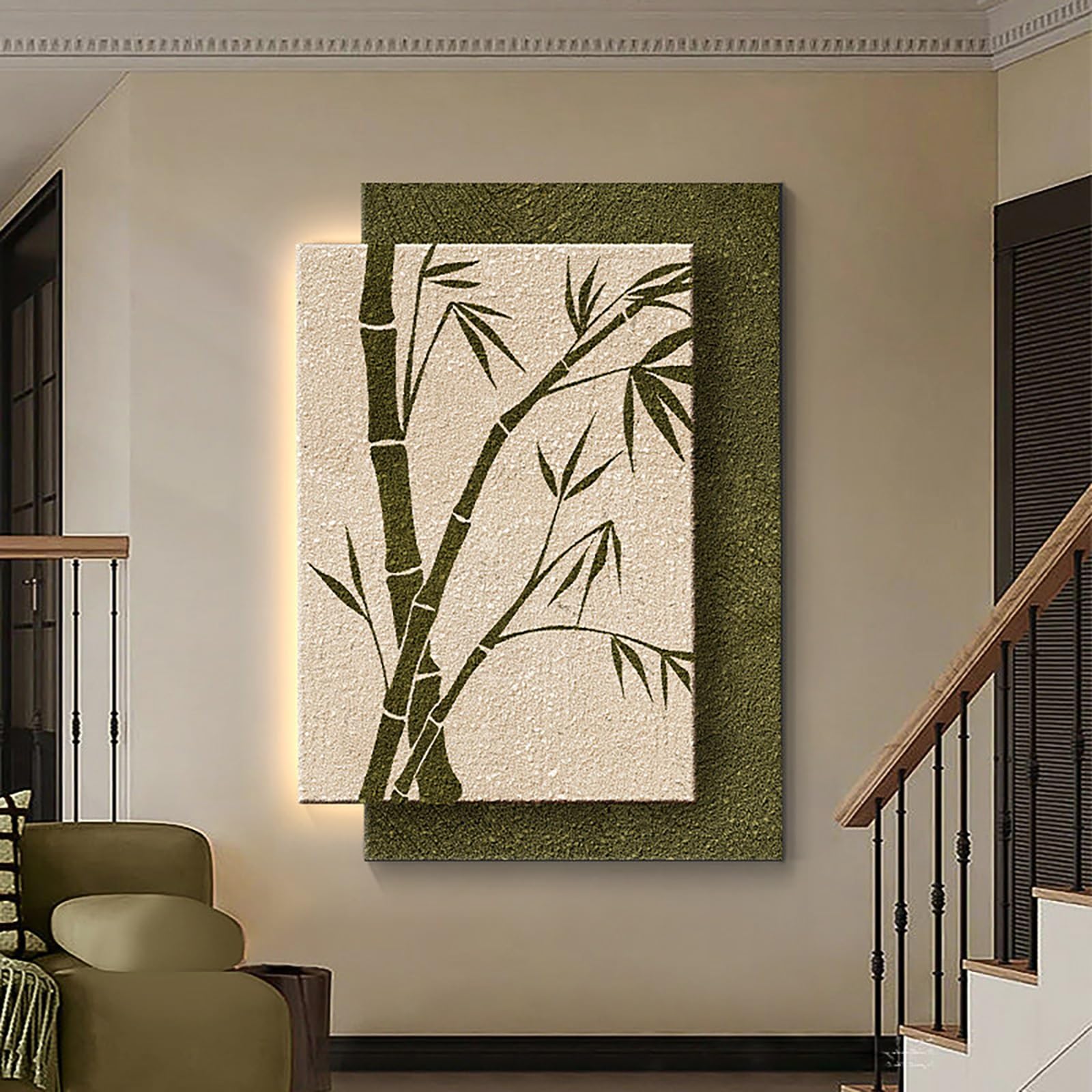 ZCQMSCWW 3D LED Vertical Wall Art, Leaf and Swallow Pattern Borderless Sandstone Texture Plug-in Power for Living Room Bedroom Entryway(F,50 * 70cm/19.6 * 27.5in)
