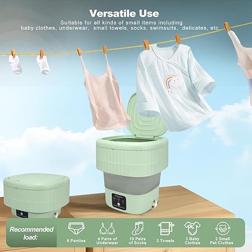 Miniatura 7 de Mini lavadora portátil, 9L, 3 modos, desinfección de luz azul, ideal para ropa interior, calcetines, ropa de bebé. Plegable para ahorrar espacio,