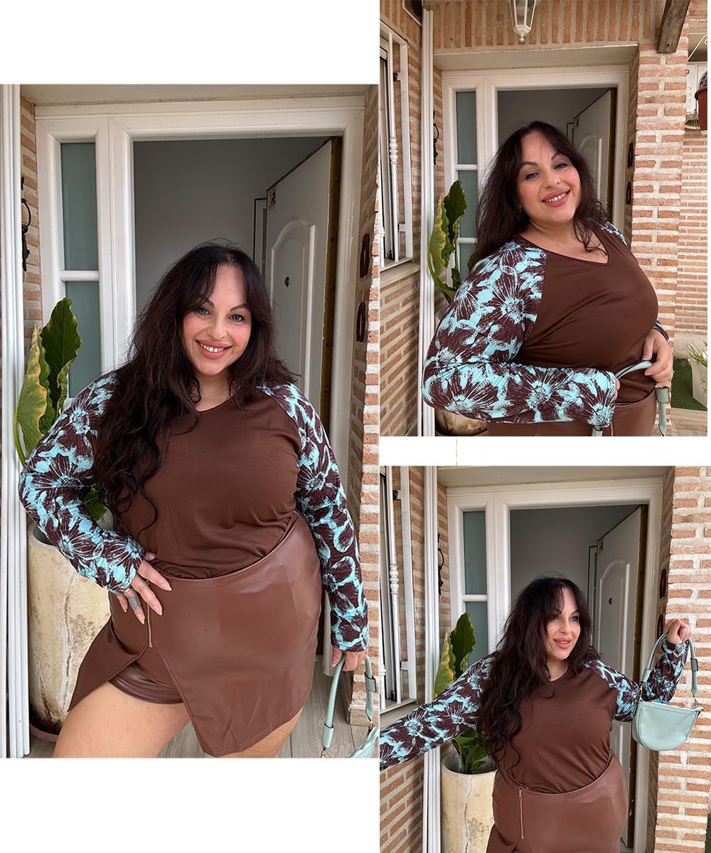 TIYOMI Plus Size Tops for Curvy Women Long Sleeve Shirts Crewneck Tunic Casual Pullover Loose Fit Basic Raglan Tshirt XL-5XL - Image 3