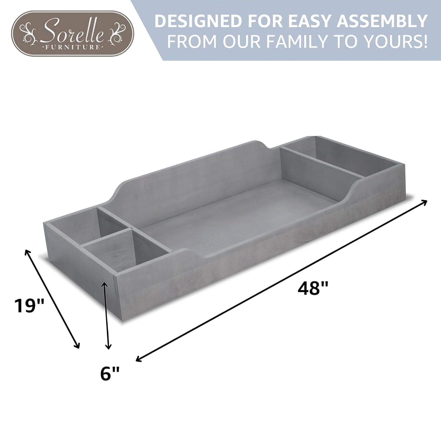 Sorelle Furniture Changing Table Topper for Dresser, Dressing and Diaper Changing Solution for Baby Dresser, Nursery Furniture-Stone Gray