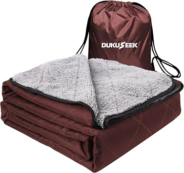 DUKUSEEK Outdoors Waterproof Throw Blanket with Hood, 79x 59 Sherpa Fleece Stadium Windproof Blankets for Boat, Traveling, Camping, Football, Dogs, Outdoor Sporting Events-Machine Washable