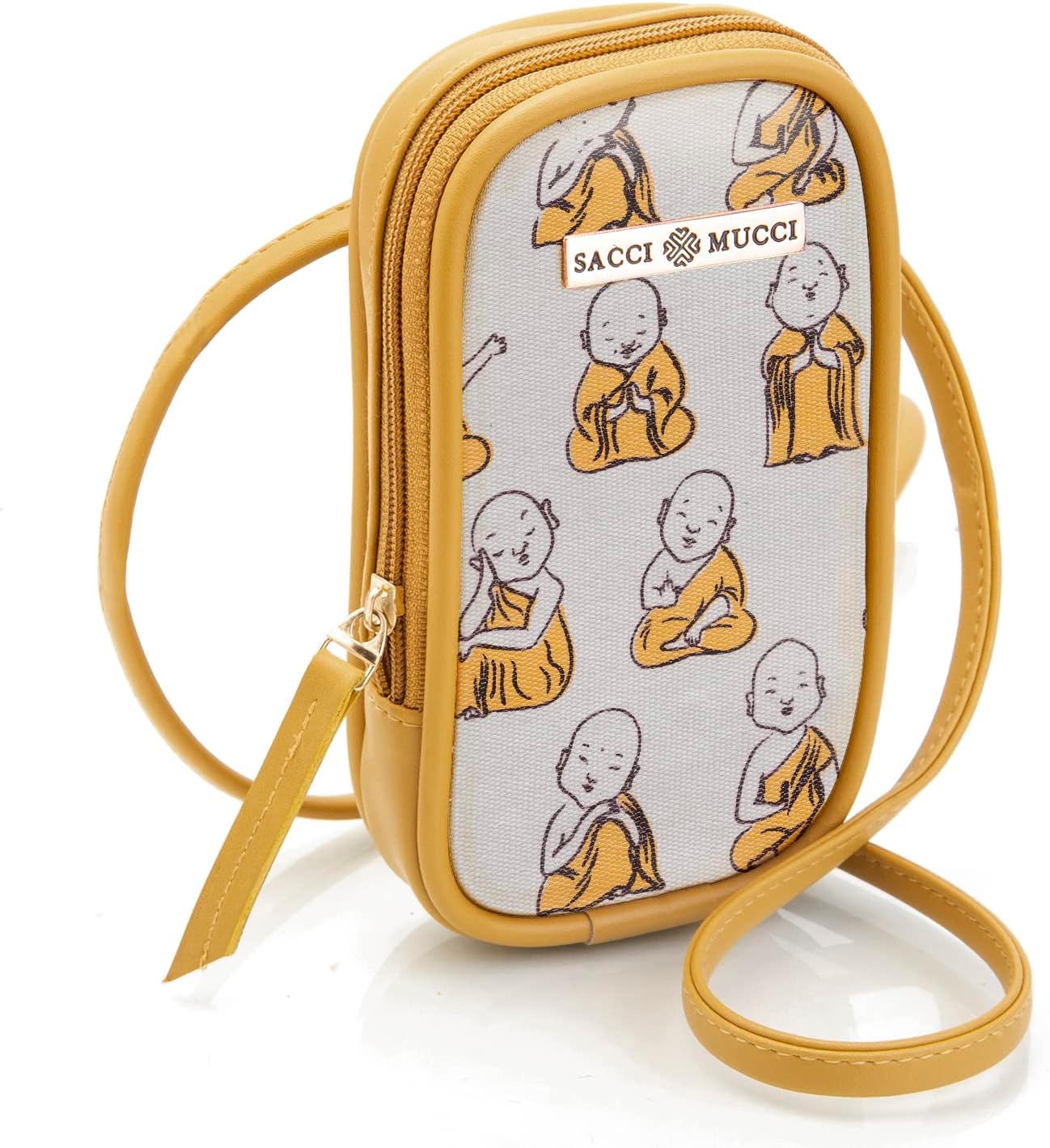 SACCI MUCCI Girls Women’s Mobile Cell Phone Holder Pocket Wallet Hand Purse Clutch Crossbody Sling Bag- Cute Monk Design Print