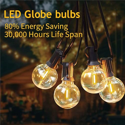 Miniatura 5 de Abeja Tira de luces G40 de 100 pies, tira de luces LED para patio con 52 bombillas LED regulables inastillables, impermeables, conectables, para