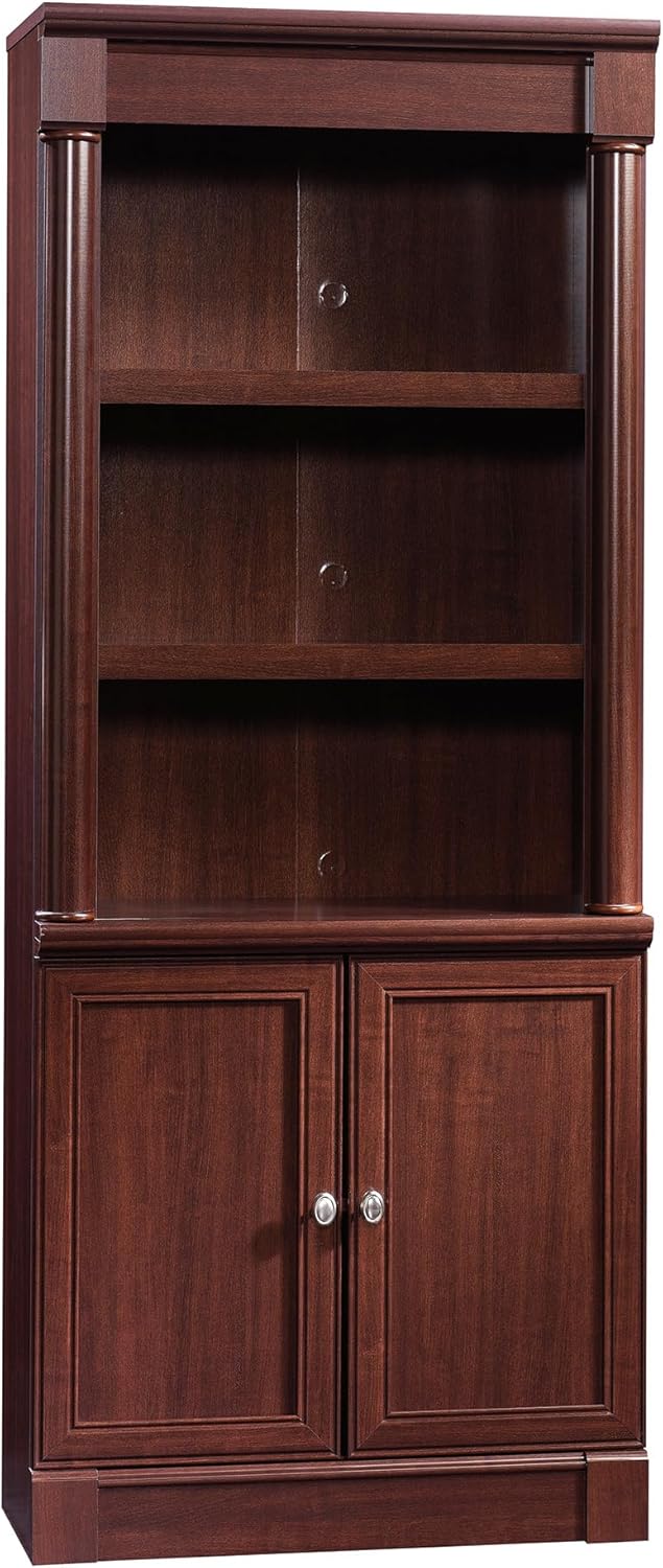 Davant view of the assembled Sauder Palladia Book Shelf in Select Cherry finish.