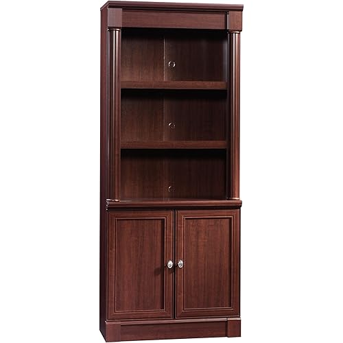 Sauder Palladia Book Shelf, Bookshelf with Storage, Library Bookcase with Doors and Adjustable Shelves, L: 29.37" x W: 13.90" x H: 71.85", Select Cherry