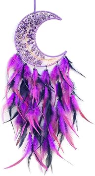 Purple and Black Moon Dream Catcher Wall Decor Crystal Tree of Life Dream Catchers Handmade Feather Dreamcatcher Wall Hanging Ornament for Bedroom Living Room Home Decor